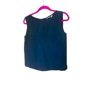 Caslon Sleeveless Black 100% Silk Back Button Top Size S